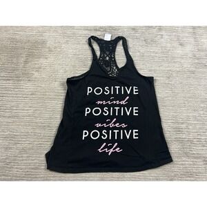 Freeze Tank Top Women Large Black Sleeveless Crochet Cotton Blend Positive Vibes